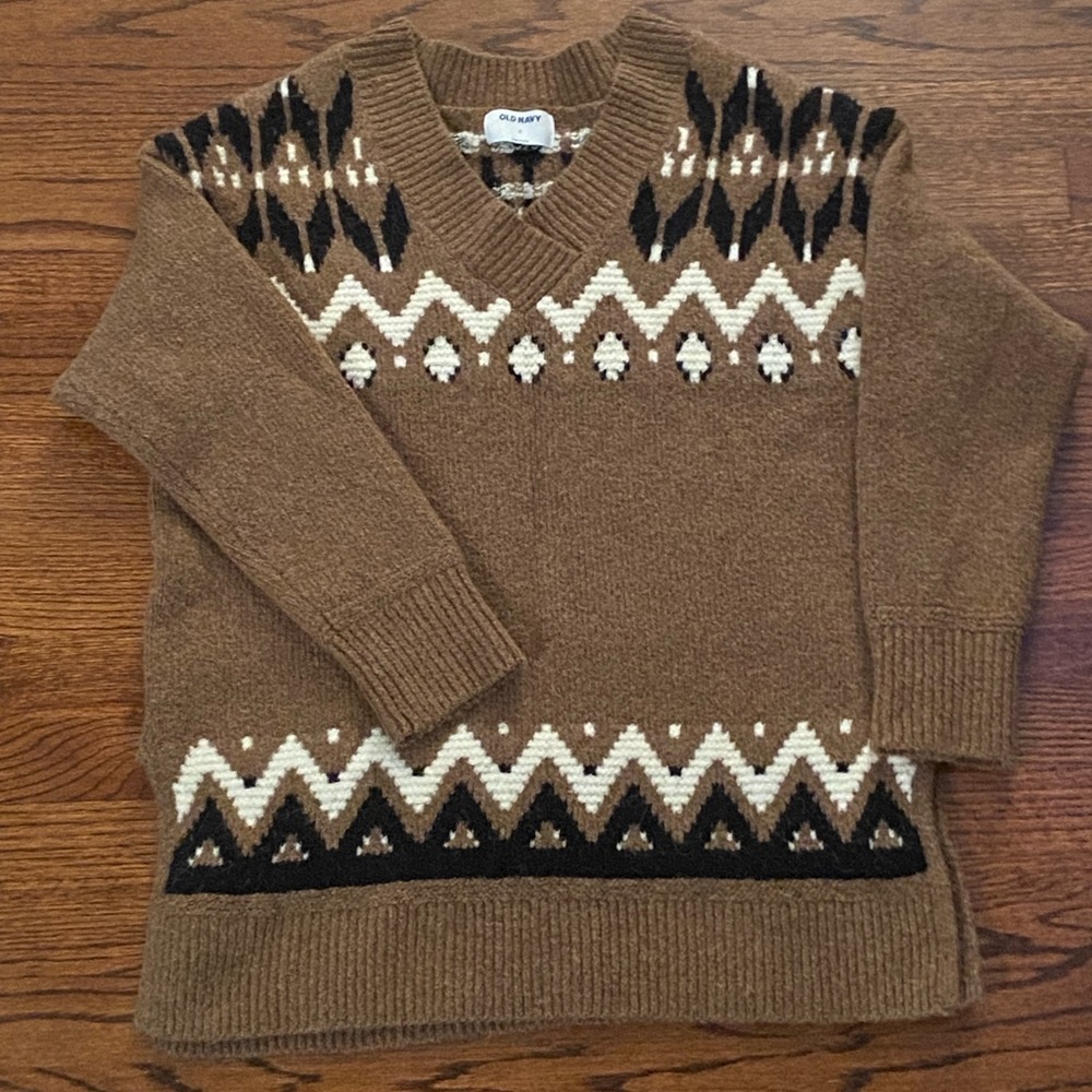 Old Navy brown, black, white Isle sweater. Oversized tunic fit, size small